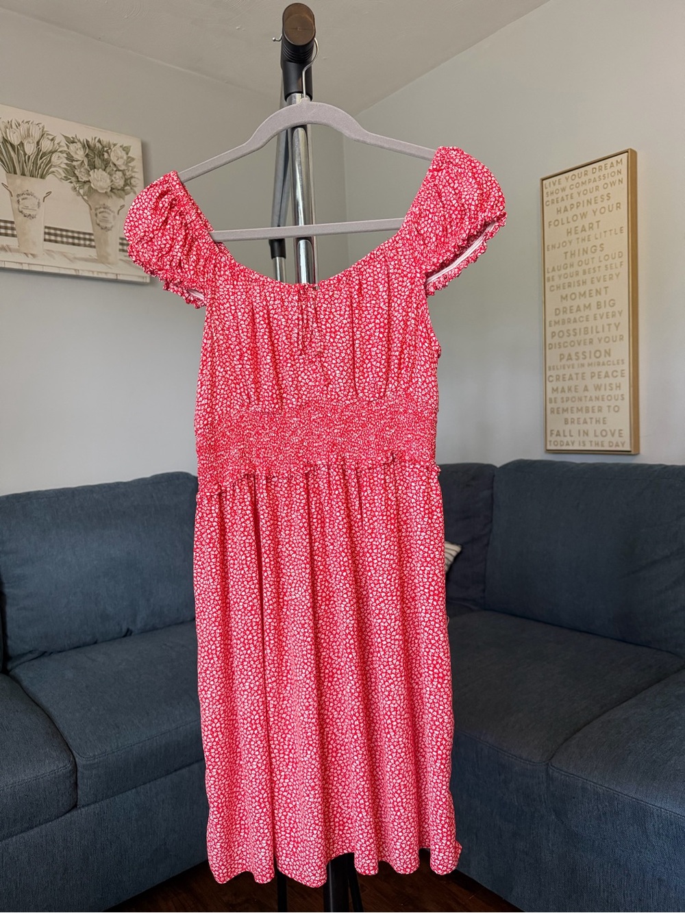 Levi's Dot-Print Smocked Midi Dress